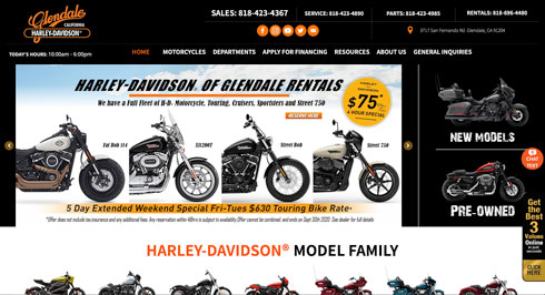 Harley Davidson of Glendale home page screen capture